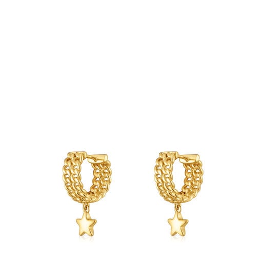 Boucles d’oreilles anneaux en argent plaqué or 18 ct avec motif étoile courtes Bold Motif