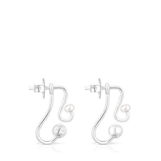 Silver Tsuri Two-piece earrings with cultured pearls | TOUS