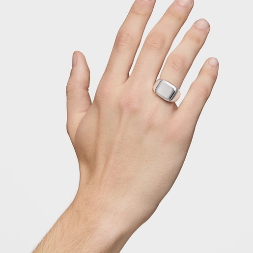 Aged silver Signet ring with square motif TOUS Man