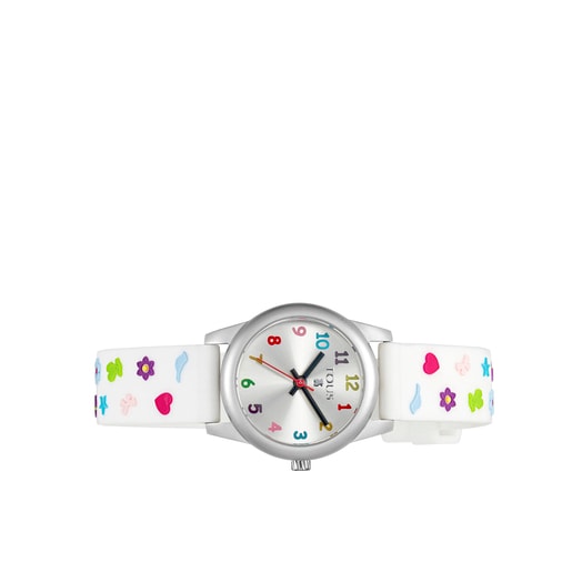 Steel Cookies Watch with white Silicone strap