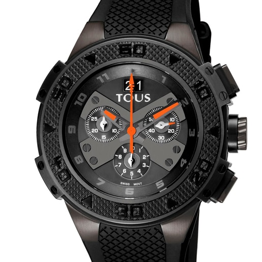 Reloj bicolor de acero/IP negro con correa de silicona negra Xtous