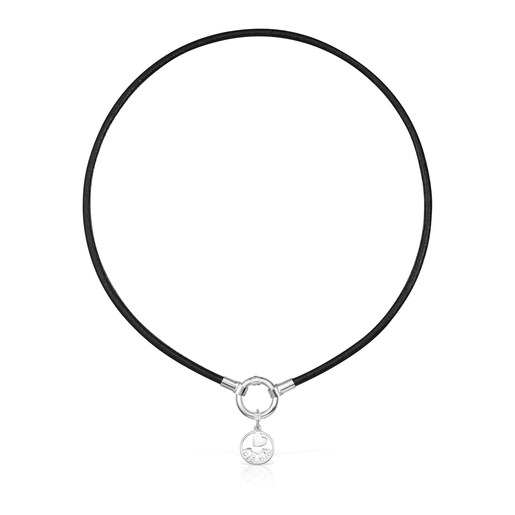 TOUS Mama Necklace in Silver and black Leather | TOUS