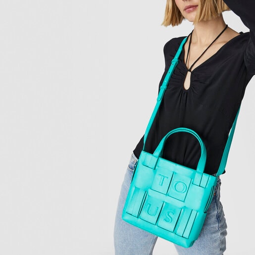 Sac à bandoulière TOUS Damas moyen turquoise et marron