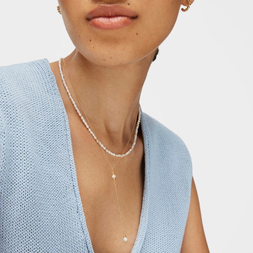 Strip Choker with 18kt gold plating over silver and cultured pearls Gloss