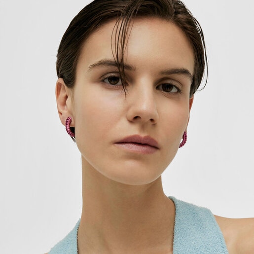 Fuchsia silver Virtual Garden Earrings | TOUS