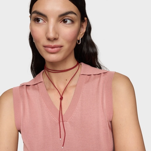 Collar largo de plata en color burdeos TOUS Basics
