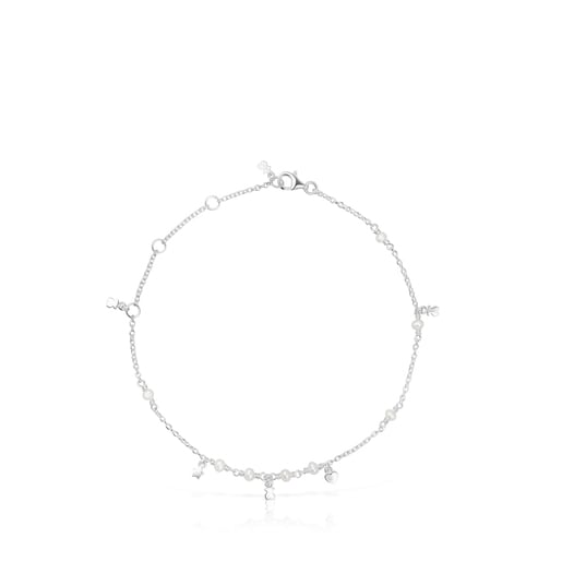 Silver and pearl TOUS Cool Joy Anklet with charms