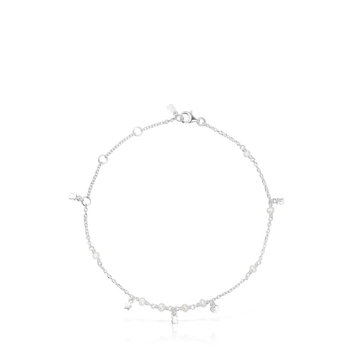 Pulseira de pé com motivos TOUS Cool Joy em prata e pérolas