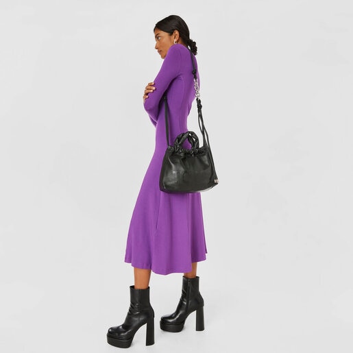 תיק TOUS Cloud בינוני עם רצועת כתף אחת מעור שחור