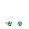 14kt gold Earrings with malachite Cube