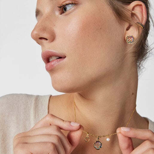 Collar trébol con baño de oro 18 kt sobre plata y gemas TOUS Good Vibes