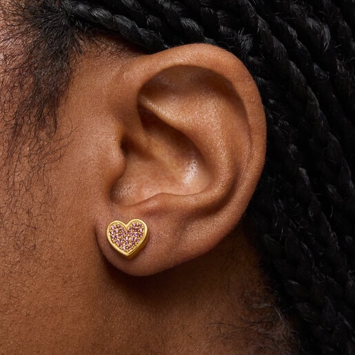 18kt gold-plated silver heart Earrings with rhodolites TOUS 1950