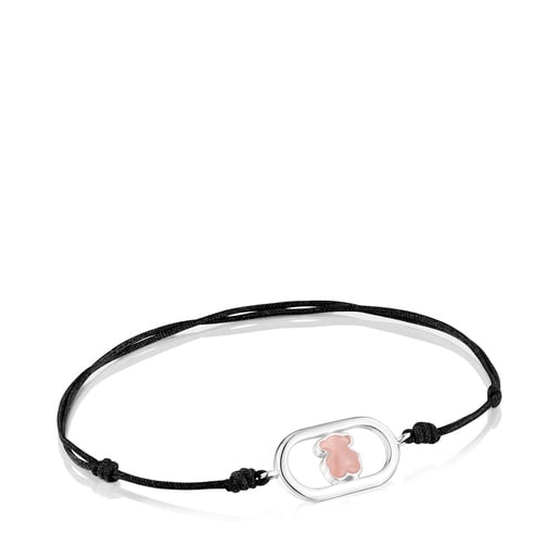 Pulsera de nylon negro de plata y cuarzo Camille