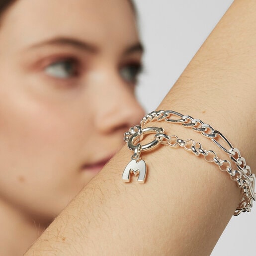 Alphabet letter M pendant in silver