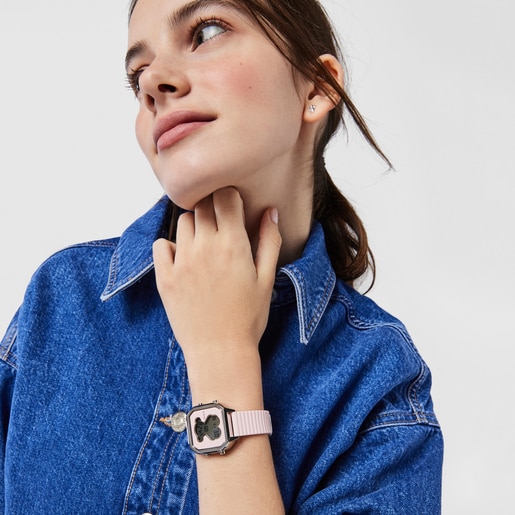 Часы D-Bear Teen из стали с розовым силиконовым ремешком