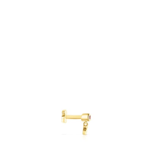 Ohr-Piercing Cool Joy aus Gold mit Rhodolith und Bärenmotiv