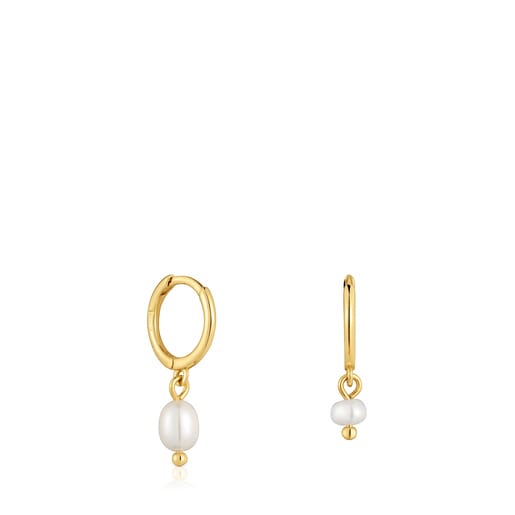 Short 18kt gold-plated silver Hoop earrings with culture pearls Sugar Party