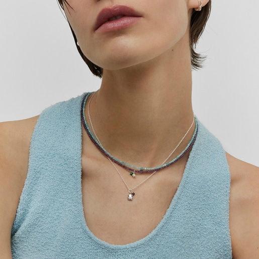 シルバーにアメジストのベアが付いたネックレス Bold Motif