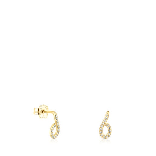 Gold Bent Earrings with diamonds