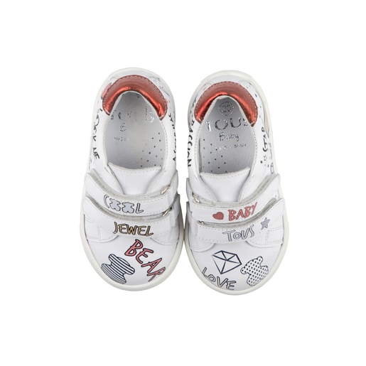 Walk Graffiti leather sport shoes in white - Tous. | TOUS