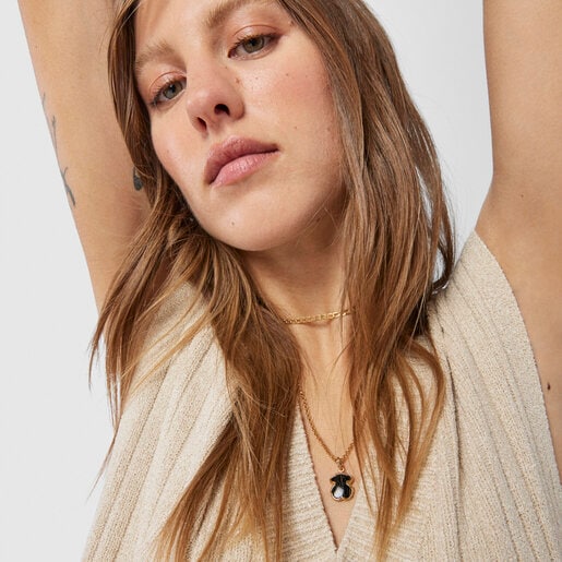 Dije TOUS Good Vibes oso con baño de oro 18 kt sobre plata y ónix