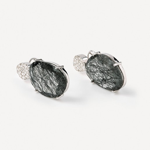 ATELIER Dramatic Jewelry Earrings in white gold with diamonds and tourmalinated quartz