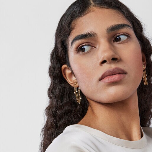 Long gold Oceaan shells-chains Earrings with pearls