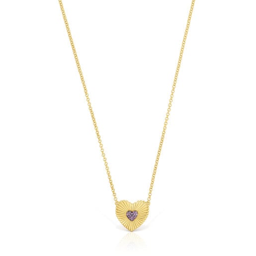 Silver vermeil Necklace with rhodolite heart Iris Motif