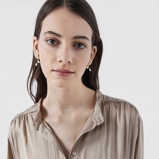 עגילי Real Mix Leaf קצרים עשויים ורמיל כסף וכסף