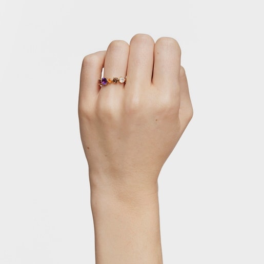 18ktゴールドコーティングシルバーとジェムストーンを組み合わせたスモールリング Sugar Party