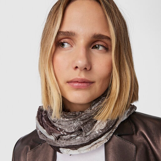 Плиссированный шарф Script из коричневого шелка