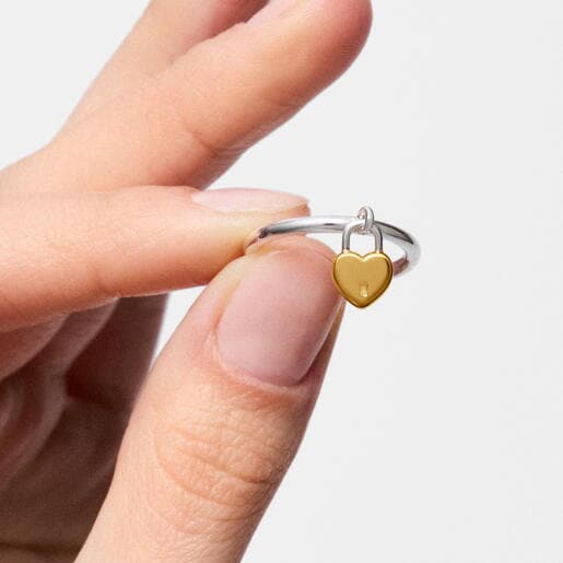 Two-tone heart padlock motif Ring TOUS Unlock