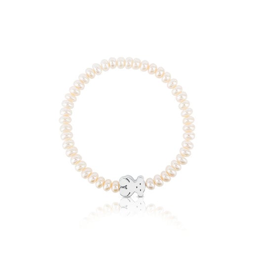 Bracciale di perle e motivo orsetto in argento Sweet Dolls