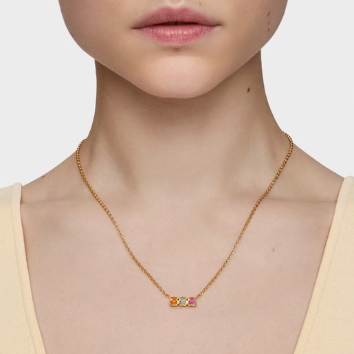 שרשרת קצרה Icon Color LGG מכסף בציפוי זהב 18 קראט עם אבני חן מעבדה