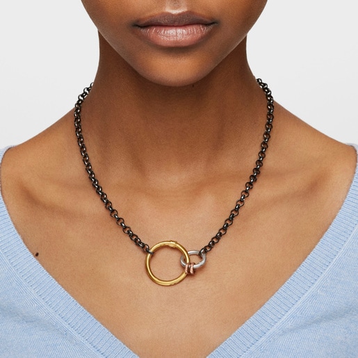 Hold necklace in Dark Silver with Silver Vermeil, Rose Silver Vermeil and Silver