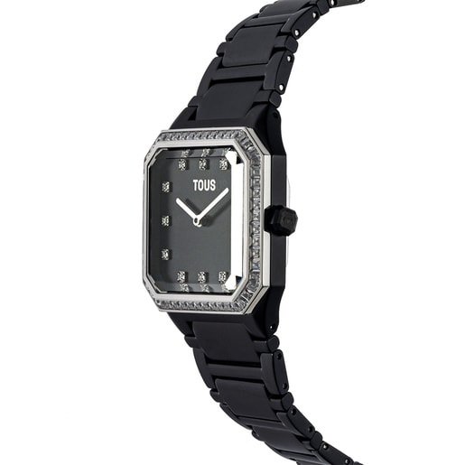 Karat Squared Analogue watch with strap in black aluminum and zirconias