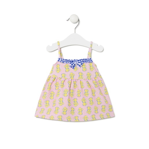 Girls sleeveless shoulder strap dress in Chic pink