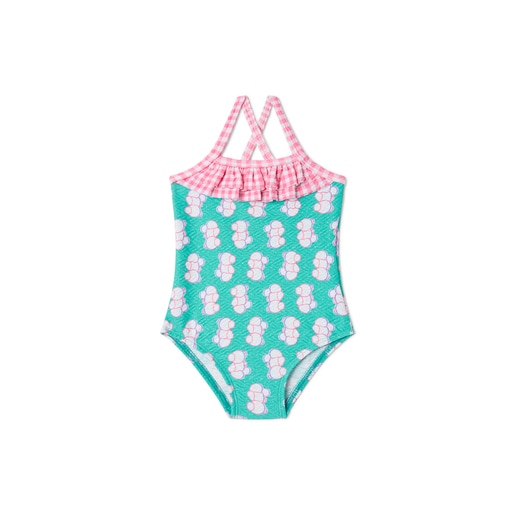 Girl s one-piece swimsuit in Chic green | TOUS