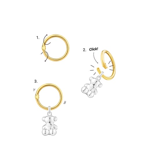 TOUS Halskette Hold aus Dark Silver mit zwei Ringen aus Vermeil-Gold, Vermeil-Roségold und Silber