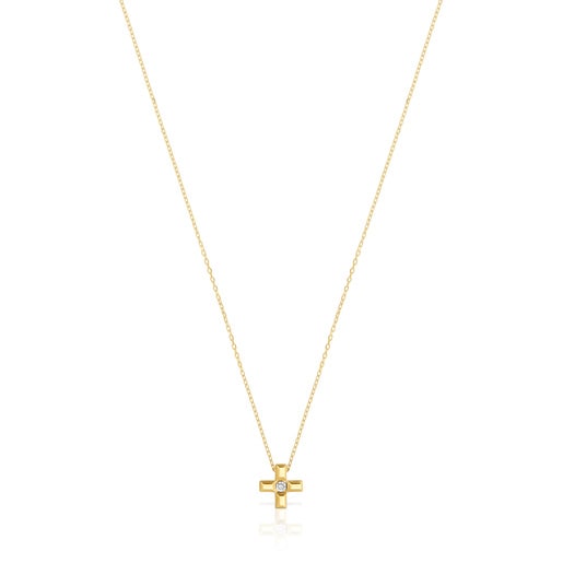 Short gold and diamond cross Necklace Basics