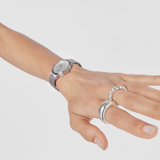 Reloj analógico Rond Mesh de acero