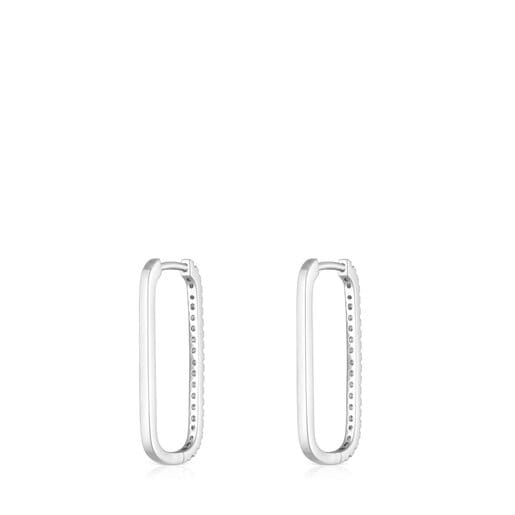 Long oval hoop Earrings in white gold with diamonds Les Classiques