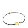 Pulsera con baño de oro 18 kt sobre plata y nylon negro con motivo oso Sweet Dolls