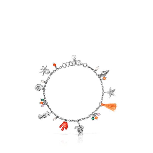 Pulsera de plata con motivos y gemas Save Ocean