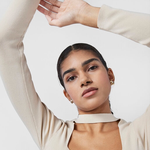 עגילי ורמייל צהוב פרח בשילוב פנינה פריג'ל