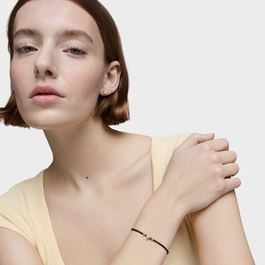 Gold Bracelet with laboratory-grown diamond and black nylon Garden Of Love LGD