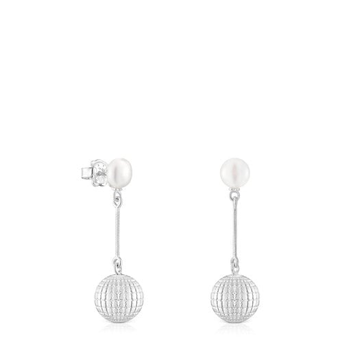 Silver TOUS St. Tropez Disco bear ball Earrings with cultured pearl 12 mm