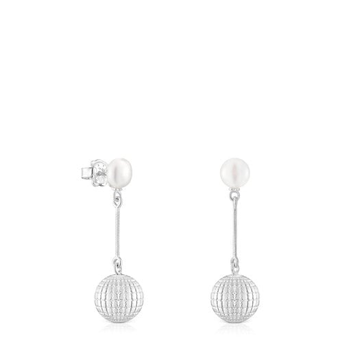 Aretes de plata bola osos y perla cultivada 12 mm St. Tropez Disco