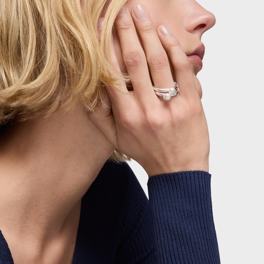 Silver and cultured pearl Ring TOUS Icon Pearl