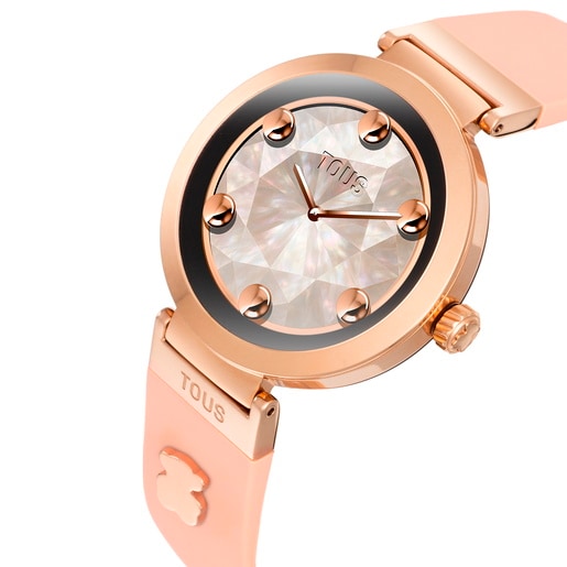 Smartwatch with nude-colored strap and rose-colored steel motifs TOUS S-CONNECT CHARMS